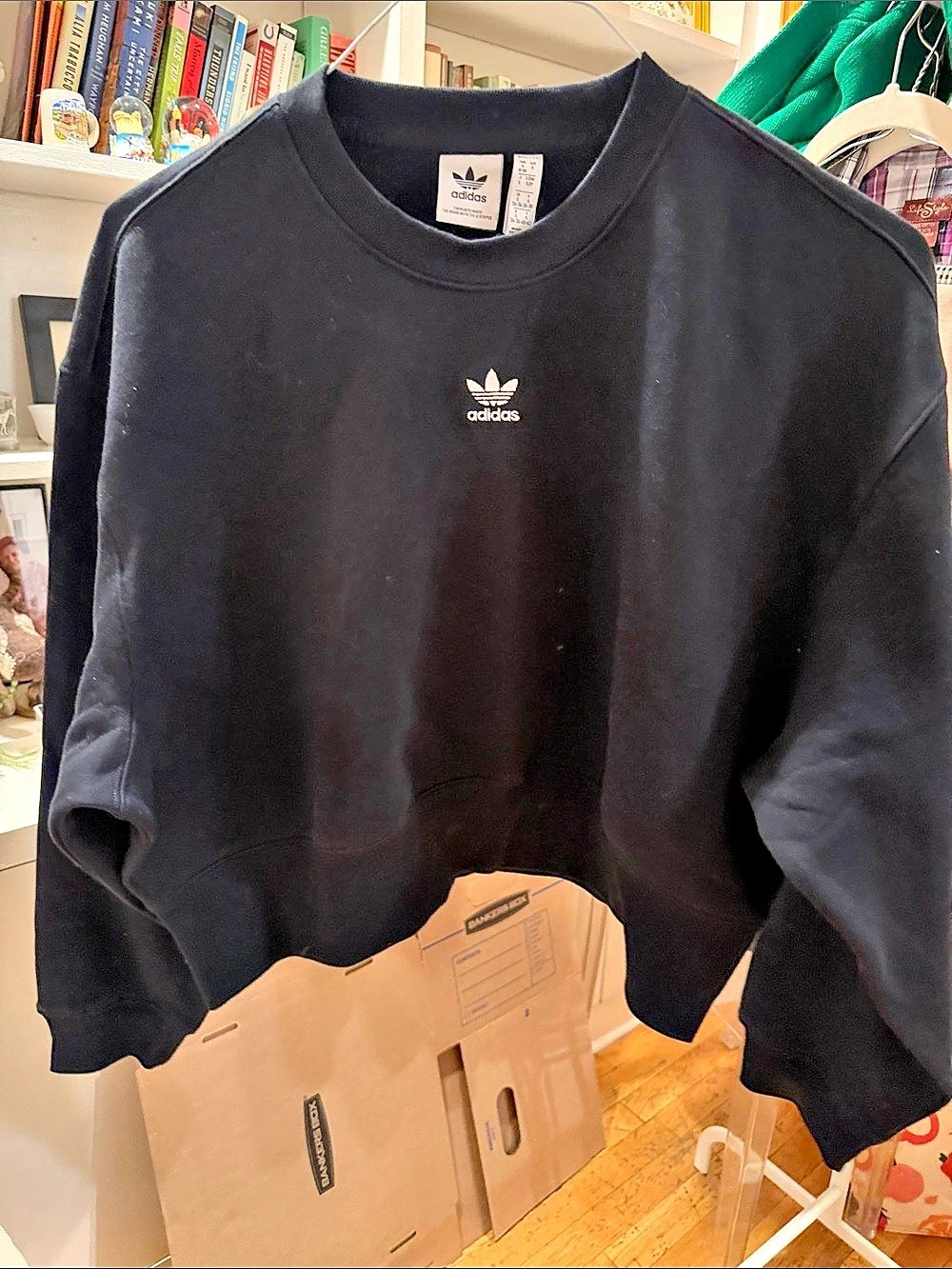 adidas Washed Cropped Trefoil Sweatshirt Black Small